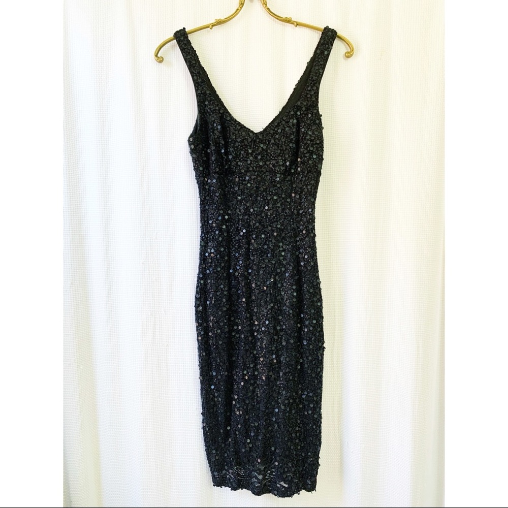 Sequinned, sleeveless, black minidress
